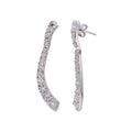 Silver 925 Rhodium Plated CZ Long Thin Curvy Earrings - STE00027