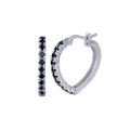 Silver 925 Rhodium Plated Black Half Eternity CZ Heart Hoop Earrings - STE00031BLK
