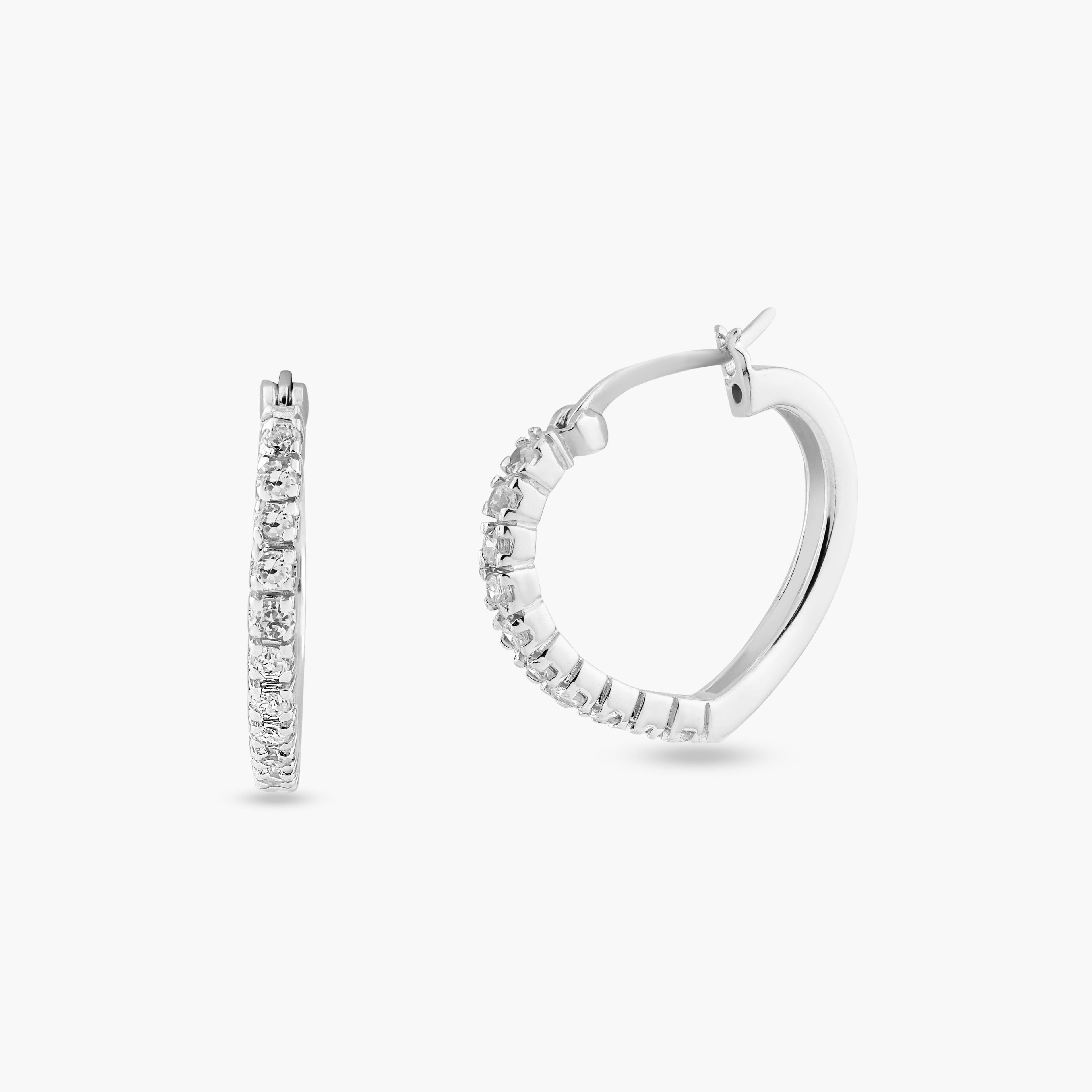 Silver 925 Rhodium Plated Half Eternity CZ Hoop Earrings - STE00031
