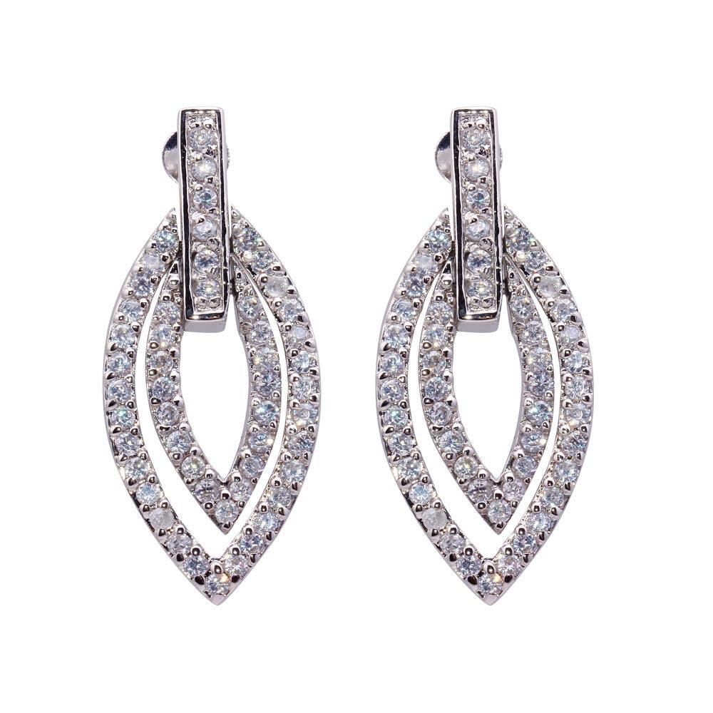 Silver 925 Rhodium Plated Marquise CZ White Drop Earrings - STE00034
