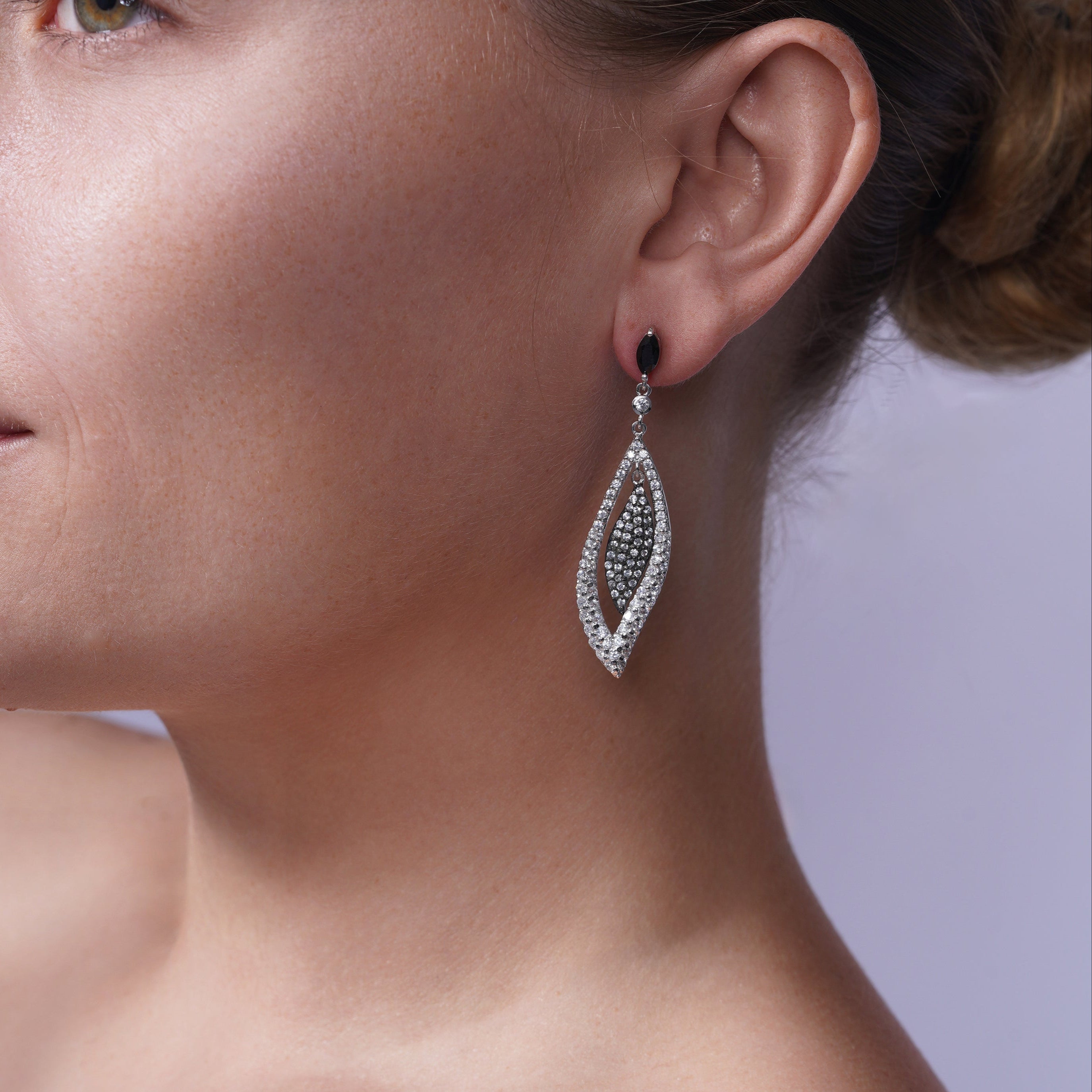 Silver 925 Black and Silver Rhodium Plated CZ Chandelier Earrings - STE00051