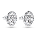 Silver 925 Rhodium Plated Round Helm Wheel CZ Stud Earrings - STE00129