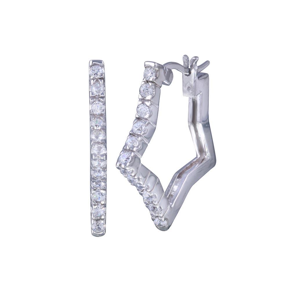 Silver 925 Rhodium Plated Star CZ Hoop Earrings - STE00135
