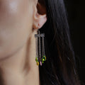 Silver 925 Rhodium Plated Multicolor CZ Wire Dangling Hook Earrings - STE00142