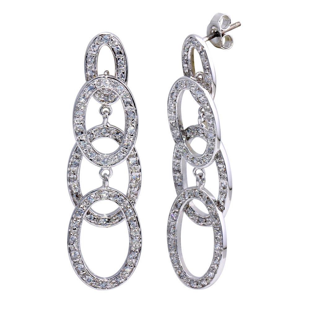 Silver 925 Rhodium Plated Four Round CZ Dangling Earrings - STE00143