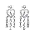 Silver 925 Rhodium Plated Heart CZ Three Strand Dangling Earrings - STE00169