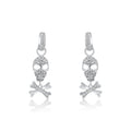 Silver 925 Rhodium Plated Bone and Skull CZ Dangling huggie hoop Earrings - STE00205