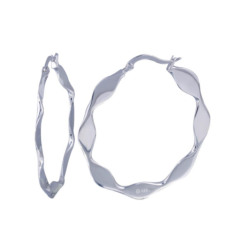 Silver 925 Rhodium Plated Wavy Circle Hoop Earrings - STE00225