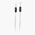 Silver 925 Rhodium Plated Round Black Wavy Rectangle CZ Multi Strand Dangling Stud Earrings - STE00283