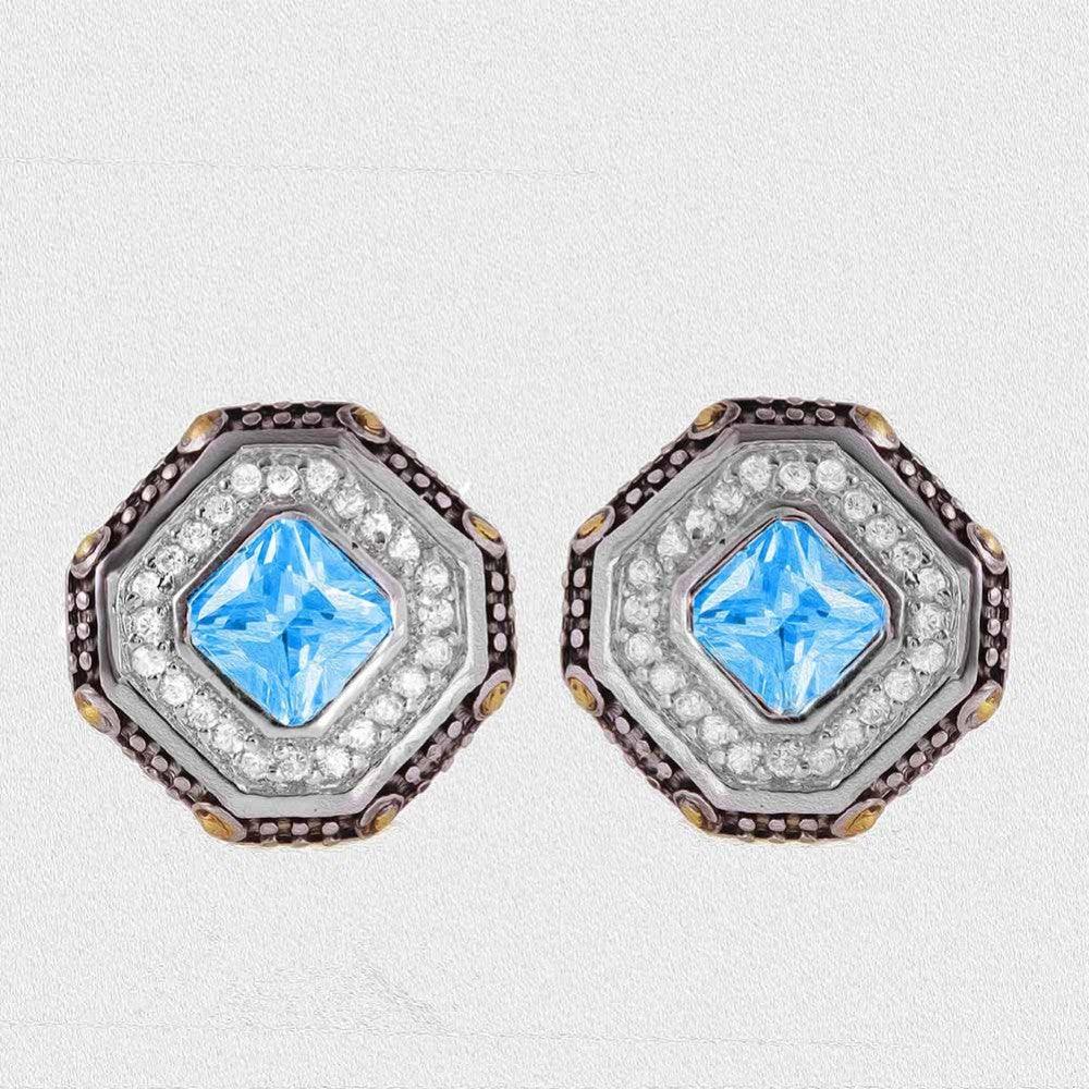 Silver 925 Rhodium Plated Blue Cluster Earrings - STE00406TOPAZ