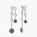 Silver 925 Black Rhodium and Rhodium Plated Round Black and Clear CZ Two Strand Dangling Stud Earrings - STE00431