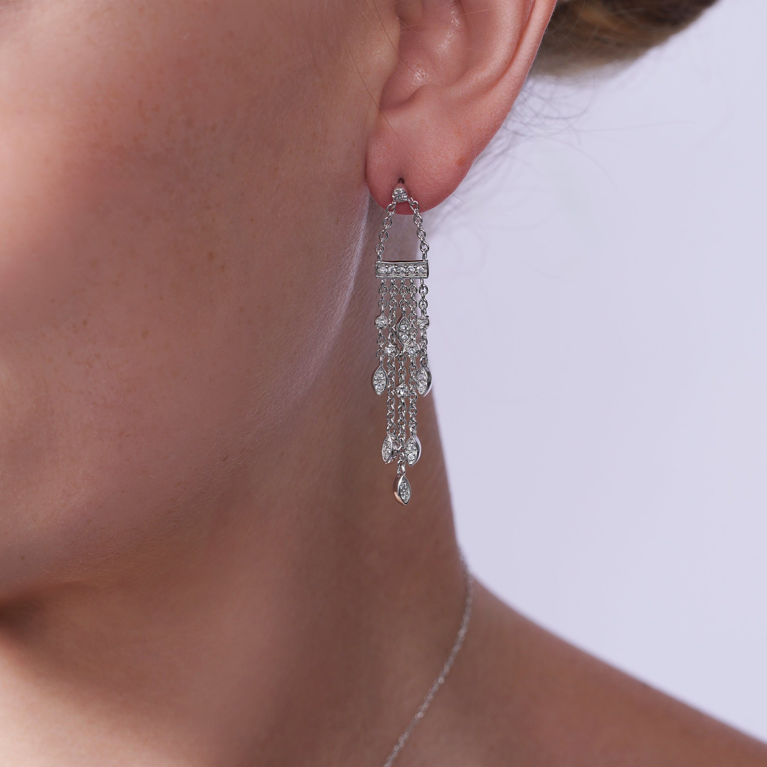 Silver 925 Rhodium Plated Marquis CZ Wire Dangling Chandelier Earrings - STE00438