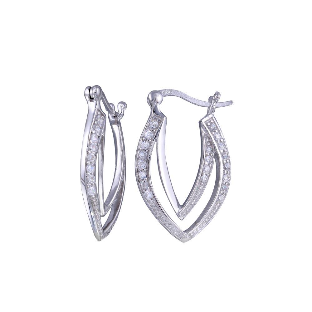 Silver 925 Rhodium Plated CZ Curvy Marquis Open Hoop Earrings - STE00460
