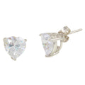 Rhodium Plated 925 Sterling Silver Heart Stone Stud Earrings - STE00467