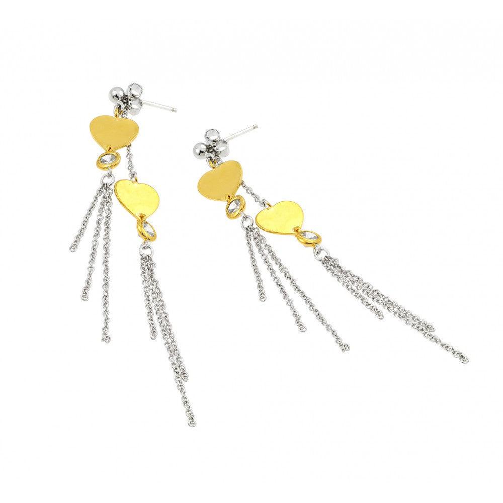 Silver 925 Gold Rhodium Plated Round Flat Heart CZ Multiple Strand Dangling Stud Earrings - STE00472