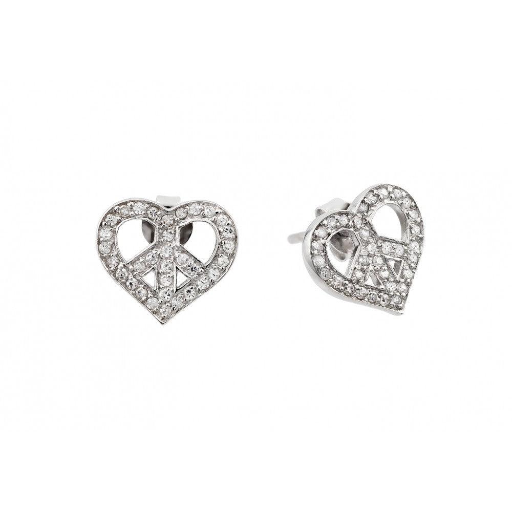 Silver 925 Rhodium Plated Peace Heart CZ Stud Earrings - STE00506