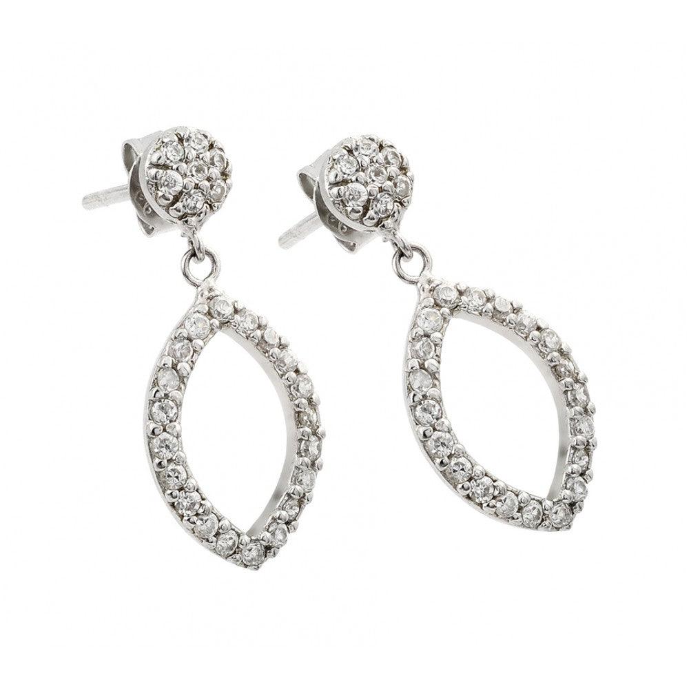 Silver 925 Rhodium Plated Open Marquise CZ Dangling Earrings - STE00517