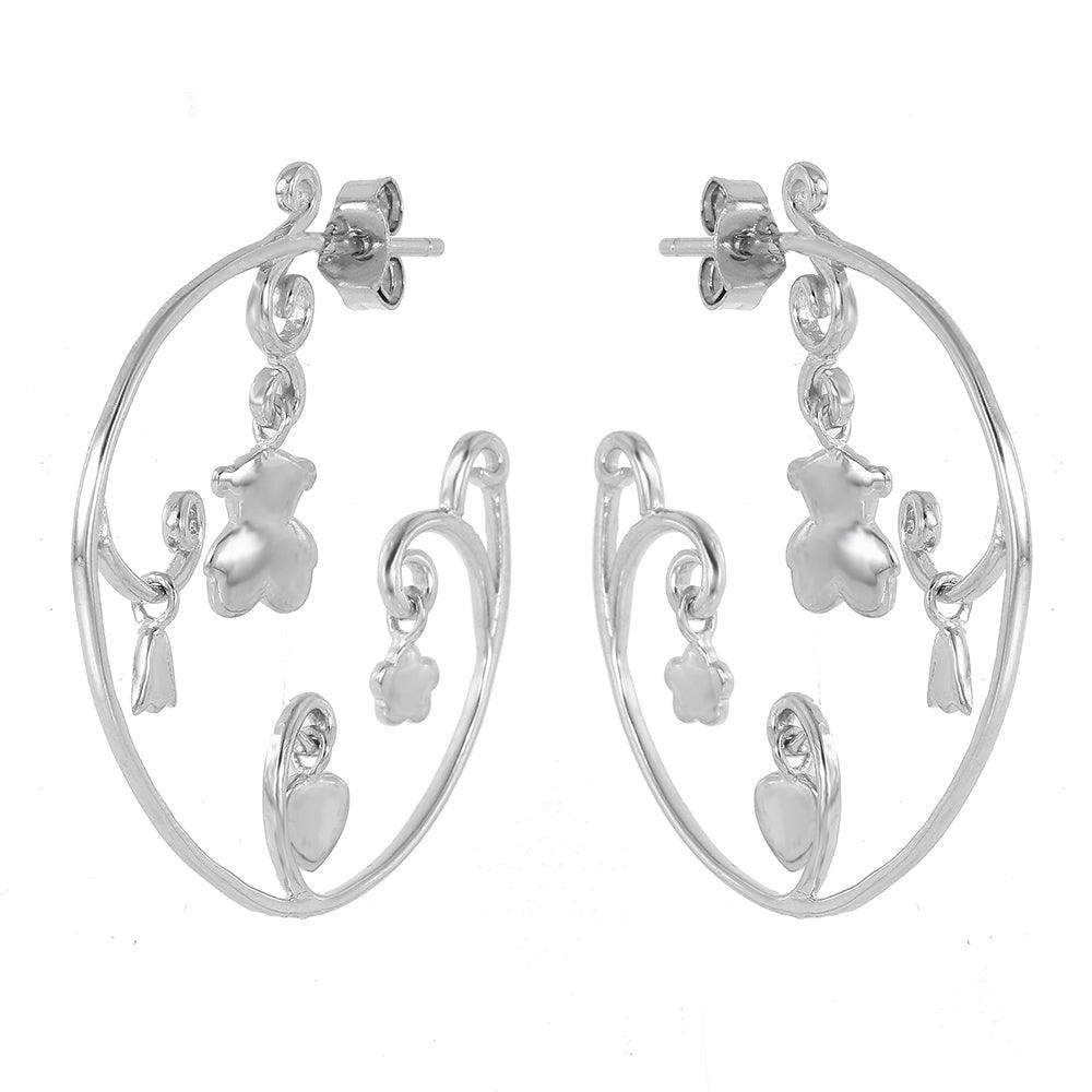 Silver 925 Rhodium Plated Figure Round Hook Earrings - STE00521