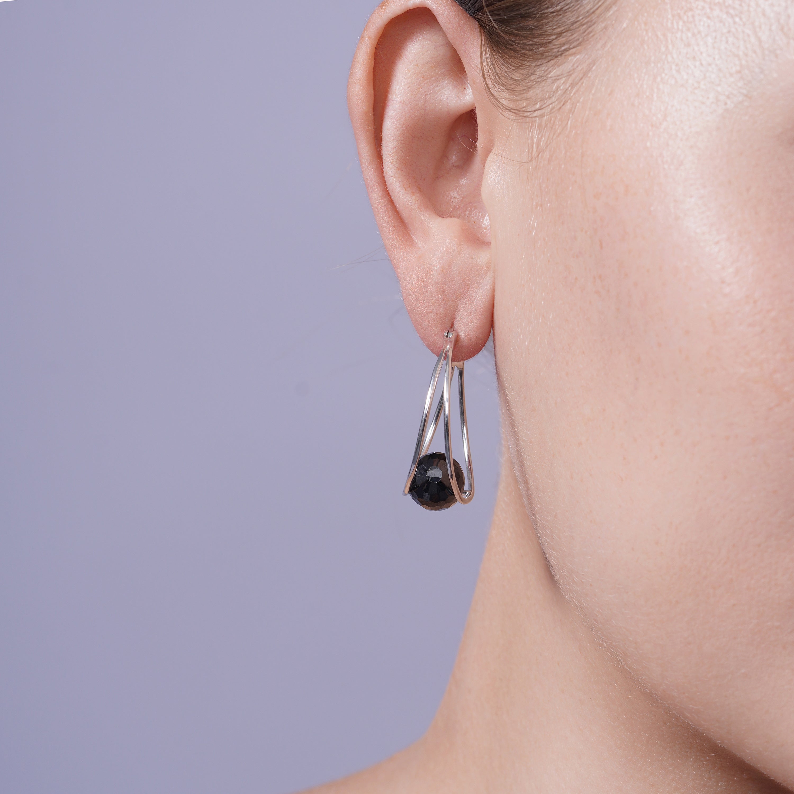 Silver 925 Rhodium Plated Round CZ Hoop Earrings - STE00546