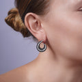 Silver 925 Black and Silver Rhodium Plated Teardrop CZ Hoop Earrings - STE00556