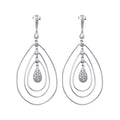Silver 925 Rhodium Plated Teardrop CZ Wire Dangling Chandelier Earrings - STE00573