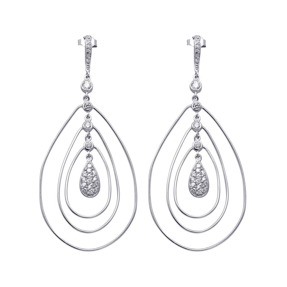 Silver 925 Rhodium Plated Teardrop CZ Wire Dangling Chandelier Earrings - STE00573