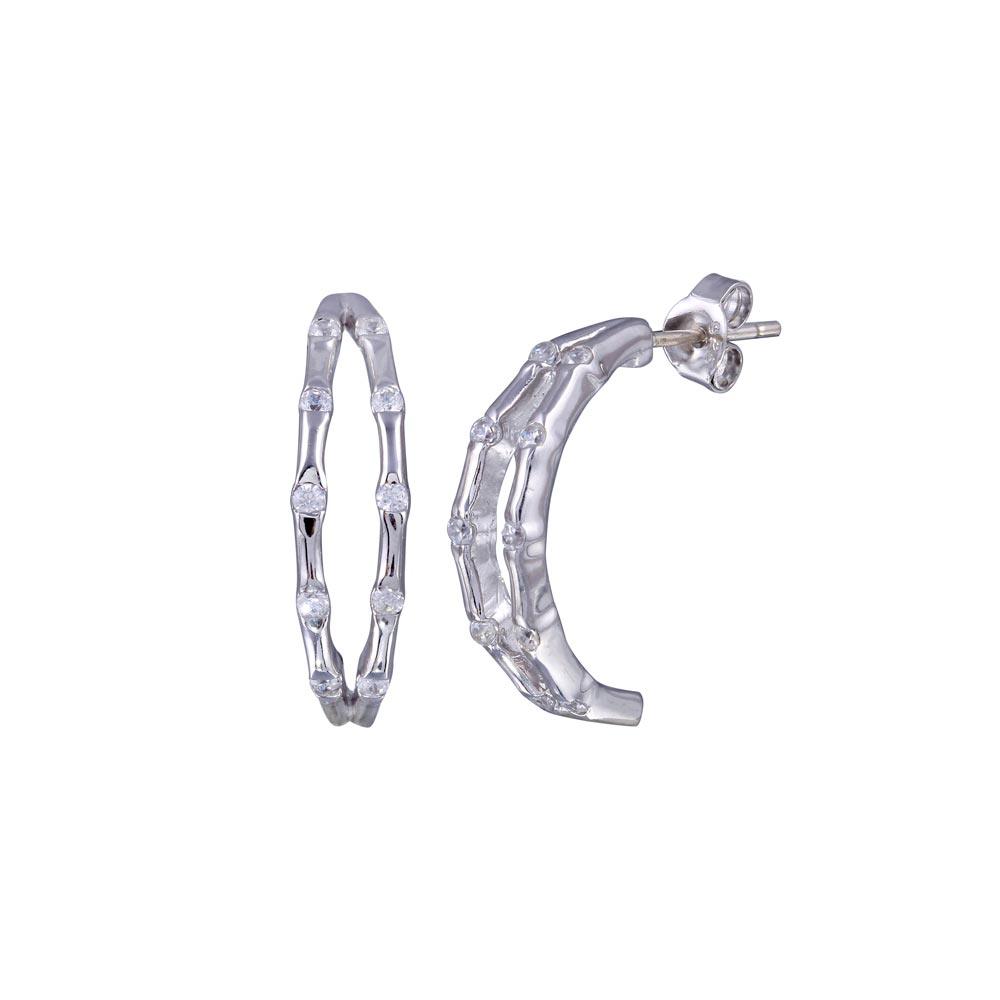 Silver 925 Rhodium Plated Round CZ Hoop Earrings - STE00619