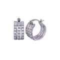 Rhodium Plated 925 Sterling Silver 3 Row huggie hoop Earrings - STE00688