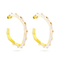 Gold Plate 925 Sterling Silver White Enamel Clear CZ Hoop Earrings - STE00699