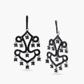 Silver 925 Oxidized Rhodium Plated Round Black CZ Dangling Chandelier Stud Earrings - STE00713