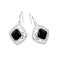 Silver 925 Rhodium Plated Square Black CZ Dangling Hook Earrings - STE00738