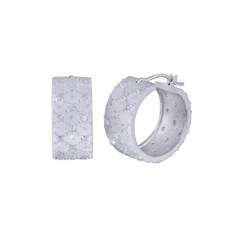 Silver 925 Rhodium Plated Small Round Clear CZ Hoop Earrings - STE00763