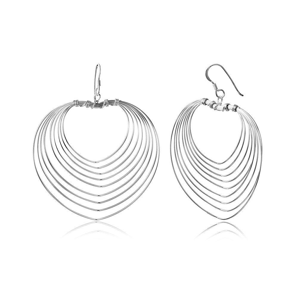 Silver 925 Heart Wire Shaped Multi-lines Heart Shape Dangling Earrings - STE00787