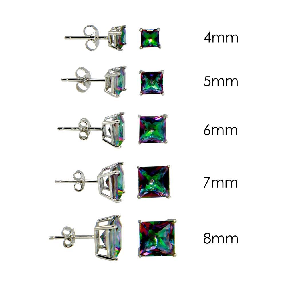 Rhodium Plated 925 Sterling Silver Plated Square Basket ABD CZ Stud Earring - STE00602ABD