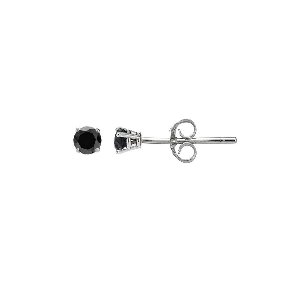Rhodium Plated 925 Sterling Silver Round Basket Black CZ Stud Earring - STE00591BLK