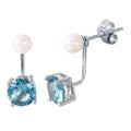 Rhodium Plated 925 Sterling Silver Pearl Light Blue Front and Back Earrings - STE00990MAR