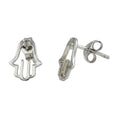 Rhodium Plated 925 Sterling Silver Open Hamsa Earrings - STE00998DIA