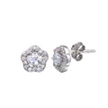 Rhodium Plated 925 Sterling Silver Flower CZ Earring - STE01013