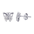 Silver 925 Rhodium Plated Butterfly CZ Earrings - STE01016
