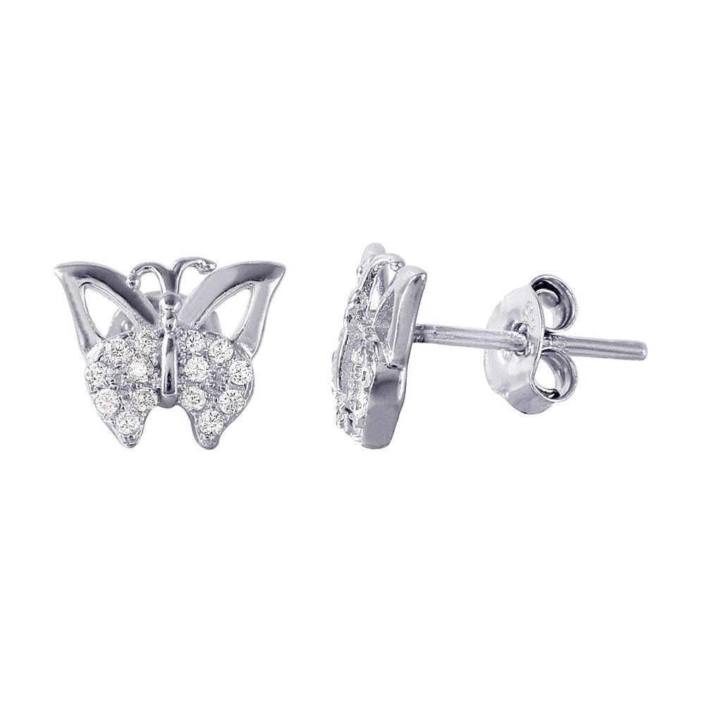 Silver 925 Rhodium Plated Butterfly CZ Earrings - STE01016