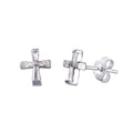 Silver 925 Rhodium Plated Baguette CZ Cross Earrings - STE01025
