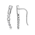 Silver 925 Rhodium Plated Baguette and Round CZ Climbing Earrings - STE01068