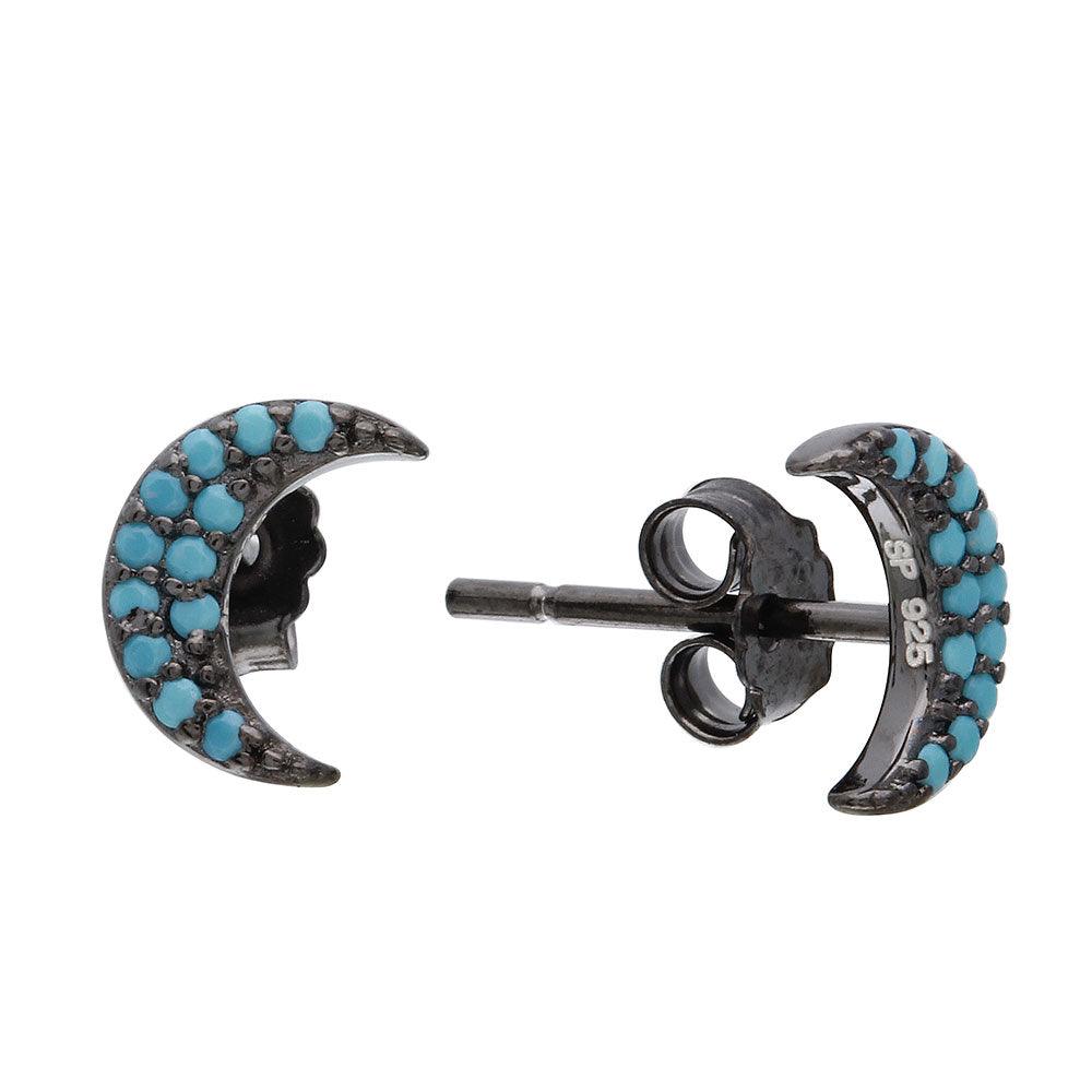 Black Rhodium Plated 925 Sterling Silver Half Moon Turquoise Stone Earrings - STE01073BP