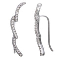 Rhodium Plated 925 Sterling Silver 3 CZ Waves Climbing Earrings - STE01075