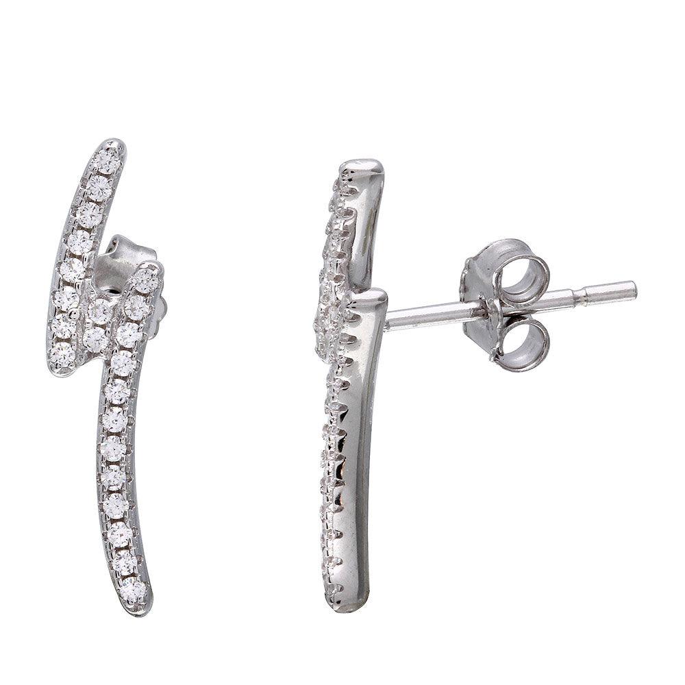 Rhodium Plated 925 Sterling Silver Lightning CZ Earrings - STE01076RH