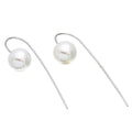 Rhodium Plated 925 Sterling Silver Synthetic Pearl Earrings with Hanging Post - STE01078