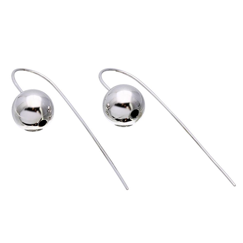 Rhodium Plated 925 Sterling Silver Bead Earrings with Hanging Post - STE01079
