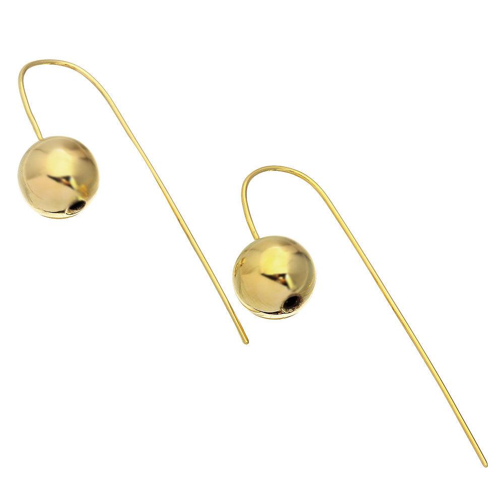 Gold Plated 925 Sterling Silver Bead Earrings with Hanging Post - STE01079GLD