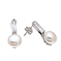 Rhodium Plated 925 Sterling Silver CZ and Fresh Water Pearls Earrings - STE01083