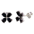 Rhodium Plated 925 Sterling Silver Black Flower CZ Earrings - STE01093